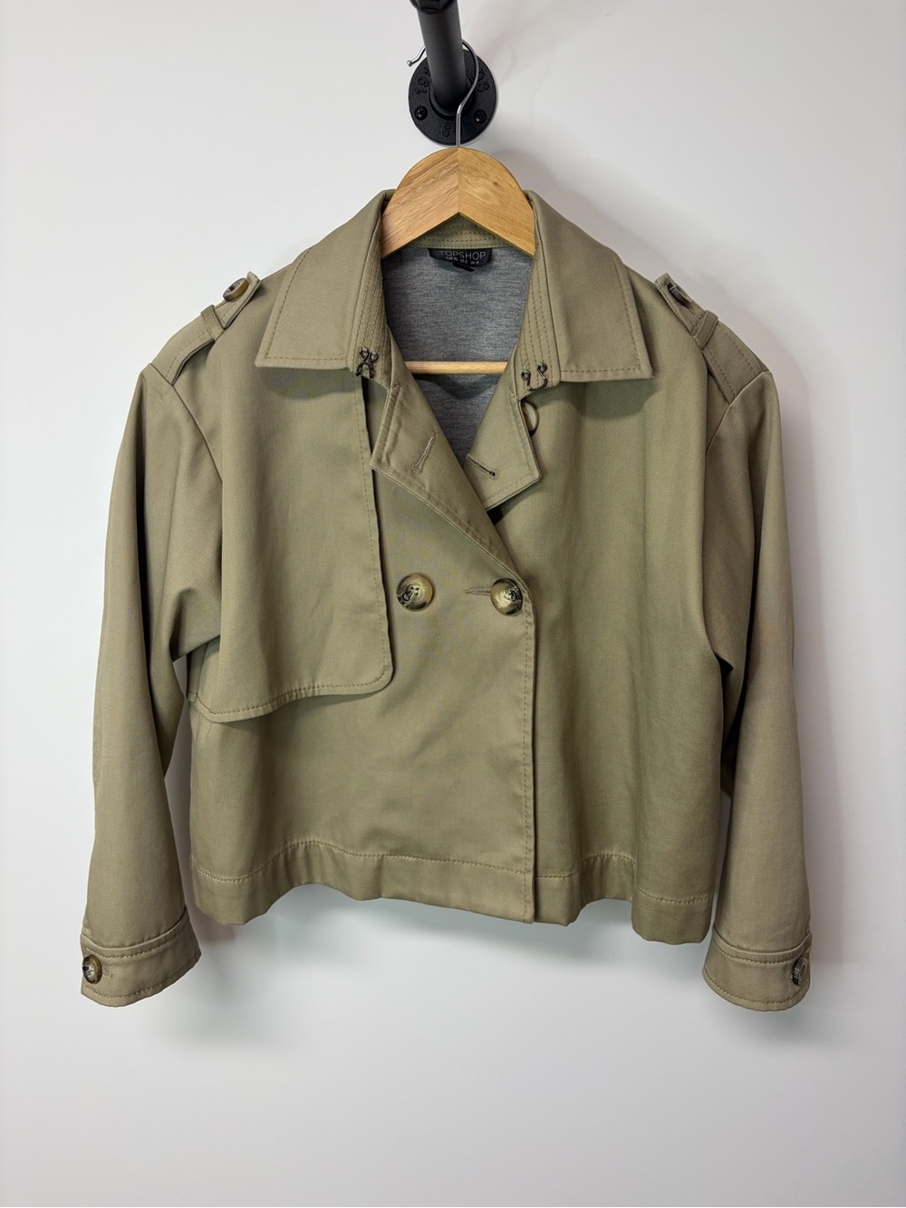 Topshop Khaki Cropped Trench Jacket Size 8